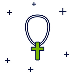 Filled outline Christian cross on chain icon isolated on white background. Church cross. Vector
