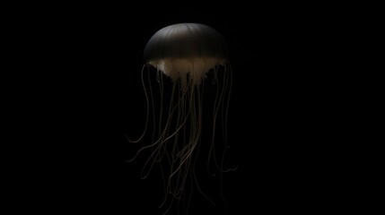  a close up of a jellyfish in a dark room with a light shining on the bottom of the jellyfish and the bottom of the jellyfish in the water.