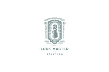 Template logo design solution with old style lock image for lock master