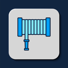 Filled outline Fire hose reel icon isolated on blue background. Vector
