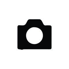 Photo camera icon. Simple style photo exhibition poster background symbol. Photographer studio brand logo design element. Gallery button. Photo camera t-shirt printing. Vector for sticker.