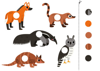 Obraz premium Cut and glue parts of cute cartoon South american animals.