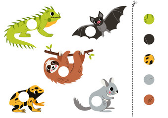 Cut and glue parts of cute  cartoon South american animals.