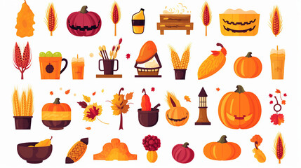 thanksgiving icons vector set for autumn design