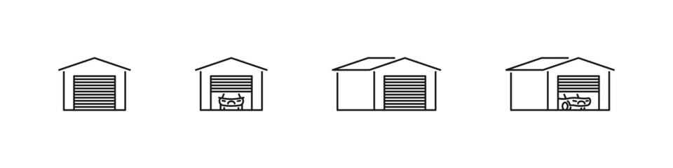 Garage vector outline icon set. Car repair service building icons.