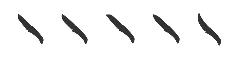 Knife blade types. Knifes sharp vector silhouette set.