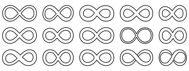 Infinity icon set. Infinity, eternity, infinite, endless, loop symbols. Unlimited infinity collection icons flat style.