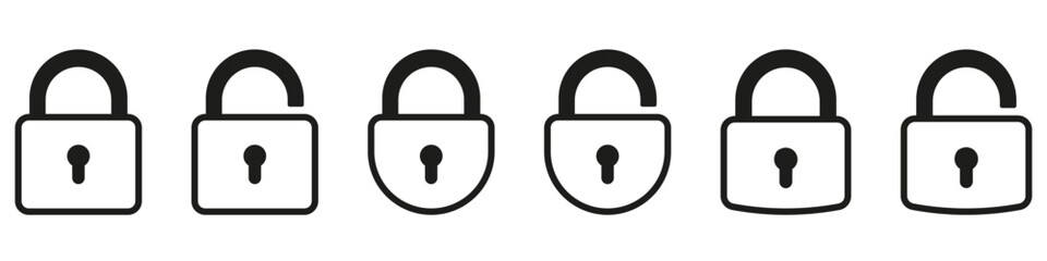 Lock icons set. Padlock symbol collection. Security symbol. Lock open and lock closed icon. - obrazy, fototapety, plakaty