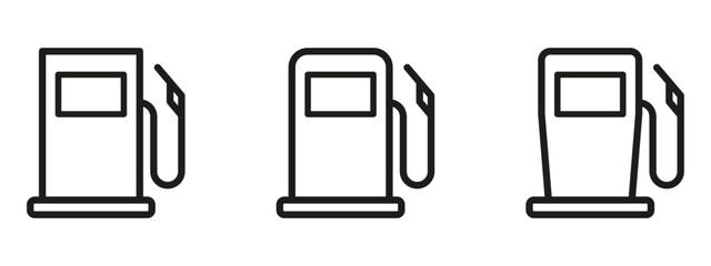 Gas station icon set. Fuel, Gasoline, Dirsel, Car fuel, Petrol, Fuel pump nozzle flat and line style icons.