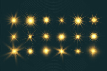 Illustration of bright beautiful light effects.Set of sparkling stars.	
