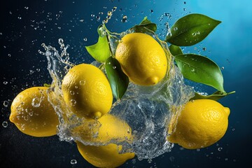 Lemons in a water splash. Ai Generative