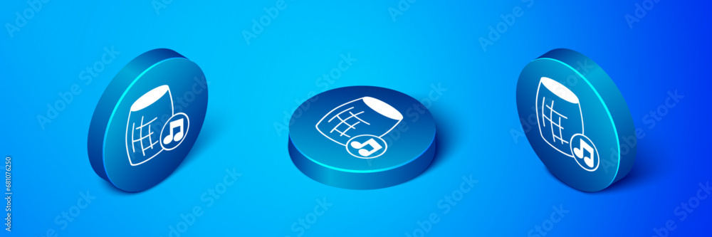 Poster isometric voice assistant icon isolated on blue background. voice control user interface smart speak