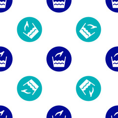 Blue Hand wash laundry icon isolated seamless pattern on white background. Vector
