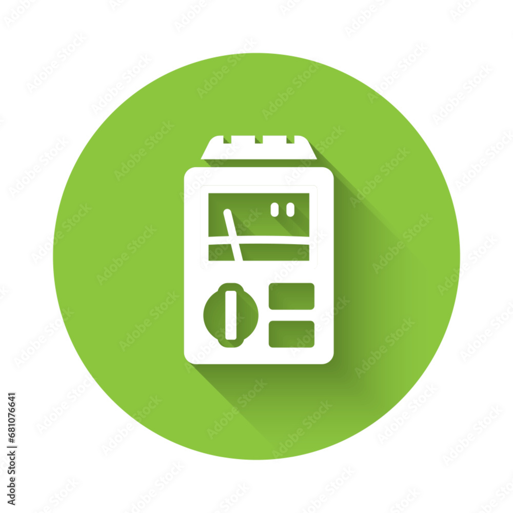 Poster white dosimeter for measuring radiation icon isolated with long shadow background. gamma radiation p