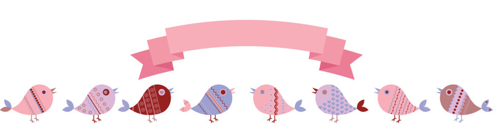 Banner with bright birds and place for text. Cute abstract bird. Perfect for card, poster childish design. Vector illustration