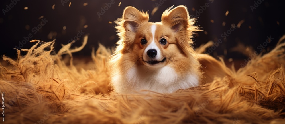 Poster shredded fur photo of a pembroke welsh corgi copy space image place for adding text or design