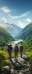 Indian Hikers Exploring Mountain Trails by the River generative ai