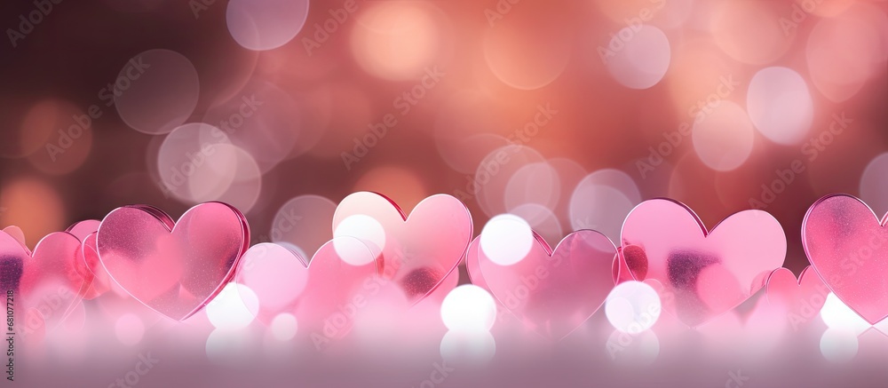 Poster pink heart background with bokeh for valentine s day copy space image place for adding text or desig