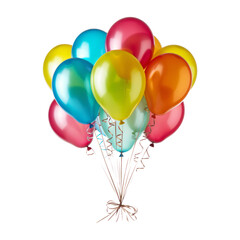 red yellow green orange colorful balloons isolated on transparent background cutout