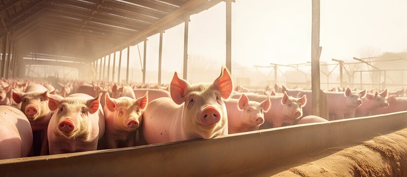 Rural farm for raising pigs Copy space image Place for adding text or design