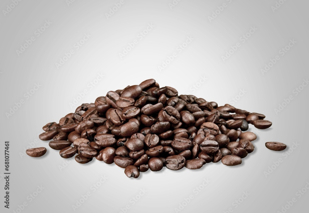 Sticker roasted aroma coffee beans on background