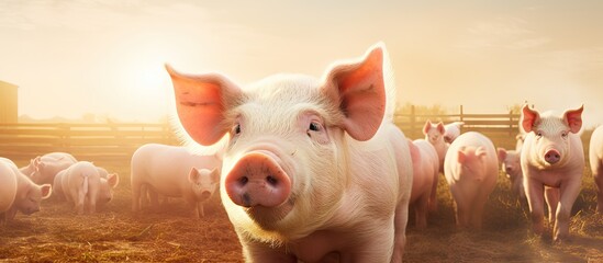 Rural farm for raising pigs Copy space image Place for adding text or design - obrazy, fototapety, plakaty