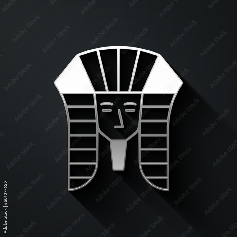 Canvas Prints Silver Egyptian pharaoh icon isolated on black background. Long shadow style. Vector