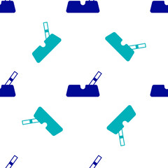 Blue Ashtray with cigarette icon isolated seamless pattern on white background. Vector