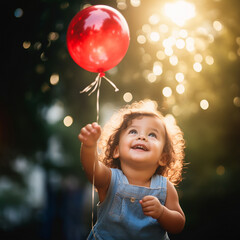Lebensfreude, Kind mit Ballon im Park