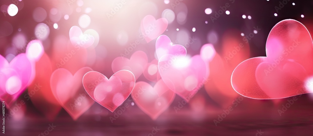Poster pink heart background with bokeh for valentine s day copy space image place for adding text or desig