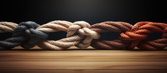 Ropes intertwined to represent business unity and cooperation Copy space image Place for adding text or design