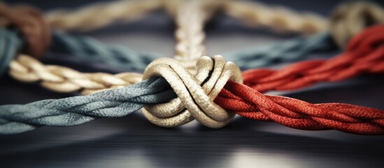Ropes intertwined to represent business unity and cooperation Copy space image Place for adding text or design