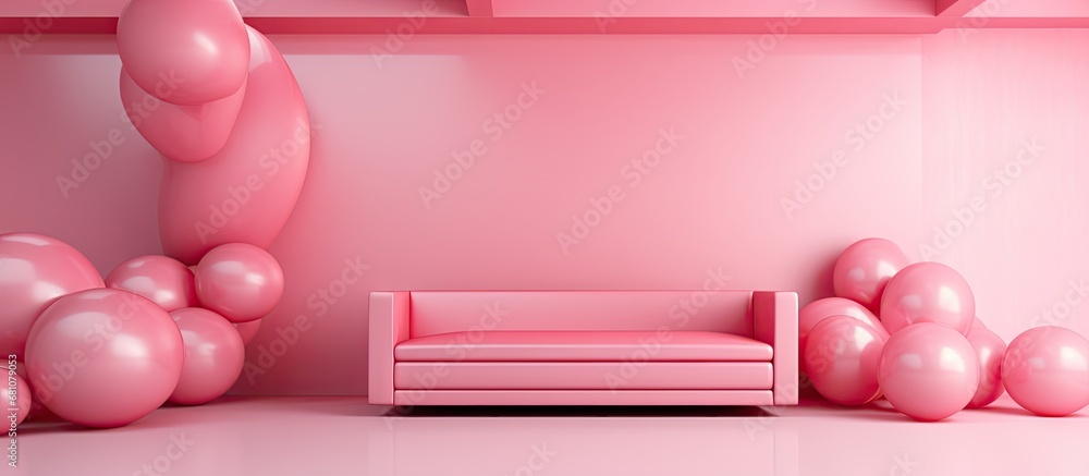 Poster pink 3d room background copy space image place for adding text or design