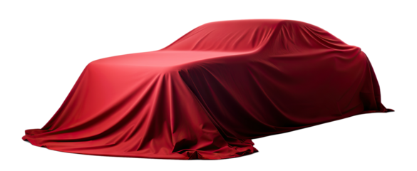 Red fabric draping over an automobile, cut out