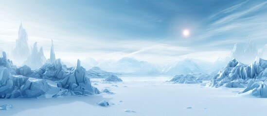 Sci fi background featuring a 3D illustrated ice planet Copy space image Place for adding text or design - obrazy, fototapety, plakaty