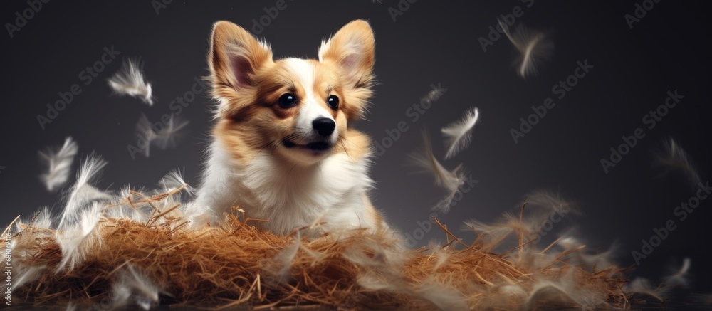 Poster shredded fur photo of a pembroke welsh corgi copy space image place for adding text or design