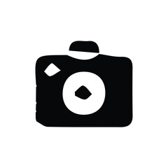 Photo camera icon. Simple style photo exhibition poster background symbol. Photographer studio brand logo design element. Gallery button. Photo camera t-shirt printing. Vector for sticker.
