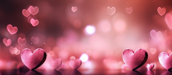 Pink heart background with bokeh for Valentine s day Copy space image Place for adding text or design