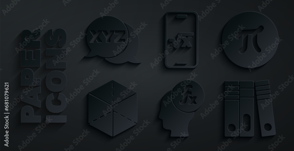 Aufkleber set function mathematical symbol, pi, geometric figure cube, office folders, square root of x glyph 