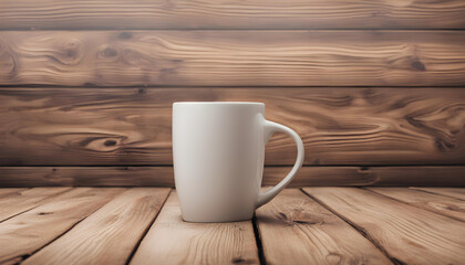 White Coffee Mug on Wooden Table