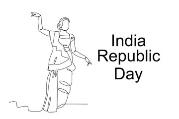A woman wearing traditional Indian clothing. Indian republic day one-line drawing