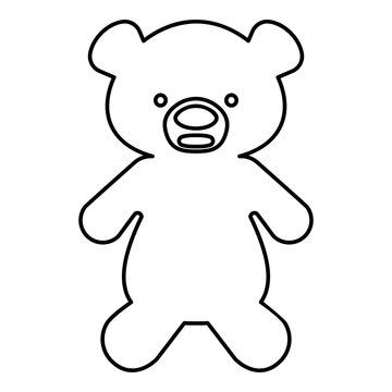 Toy plush bear cute doll contour outline line icon black color vector illustration image thin flat style