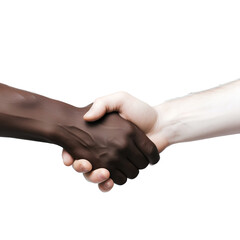Black and white people holding hands together on transparent background PNG
