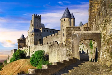Foto op Plexiglas medieval castles of France - Carcassonne, most biggest forteress of Euurope © Freesurf