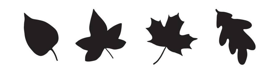 Set of black and white basic vector leaves object.