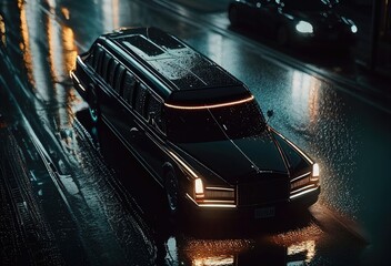 Luxury Limousine Cruising Through Rainy Streets Exuding Wealth and Generative AI