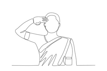 A woman wearing traditional Indian dress salutes. Indian republic day one-line drawing