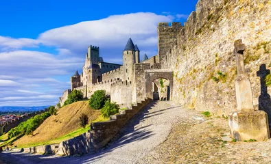 Fotobehang panorama Carcassonne castle- biggest town-fortress, France. © Freesurf