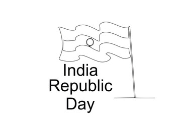 An Indian flag flutters beautifully. Indian republic day one-line drawing