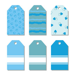 Gift tag set with stylized shell, stripe pattern.